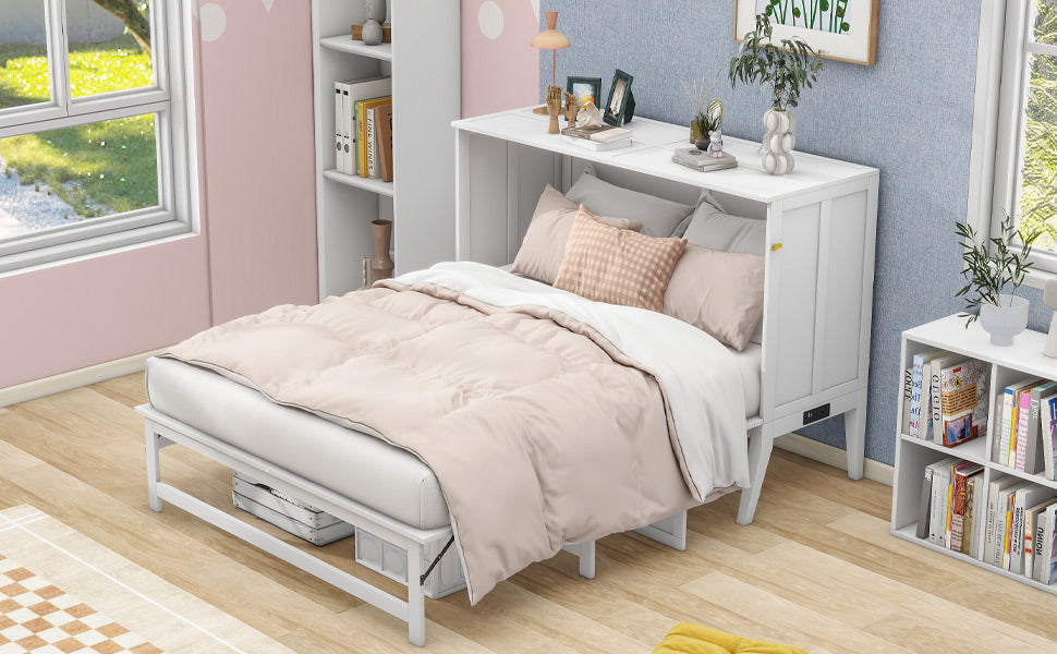 Queen Size Murphy Bed with USB Ports and Storage Shelf