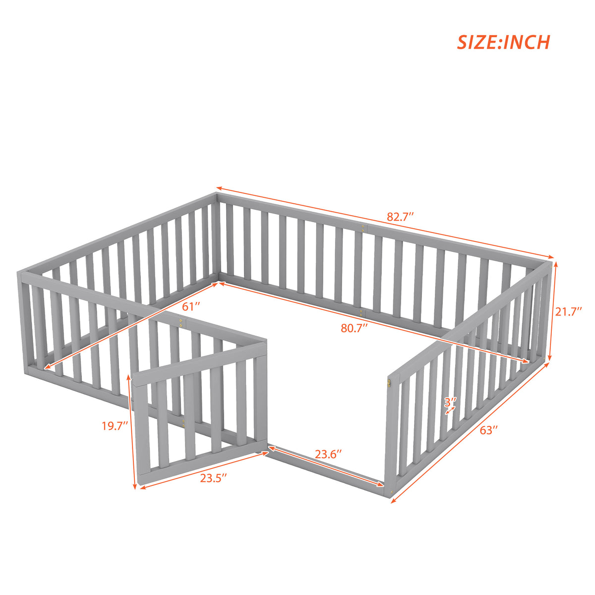Queen Platform Bed Gray