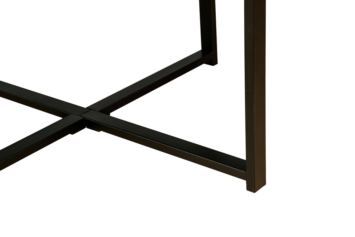 Octagonal Coffee Table with Cross Metal Base Brown
