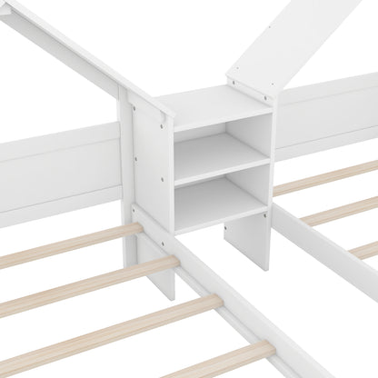 Twin Platform Bed with Built-In Nightstand White