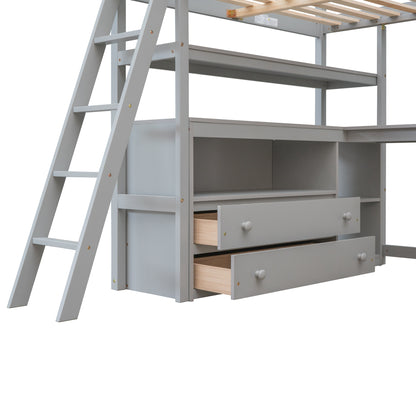 Full Loft Bed with Shelves Gray