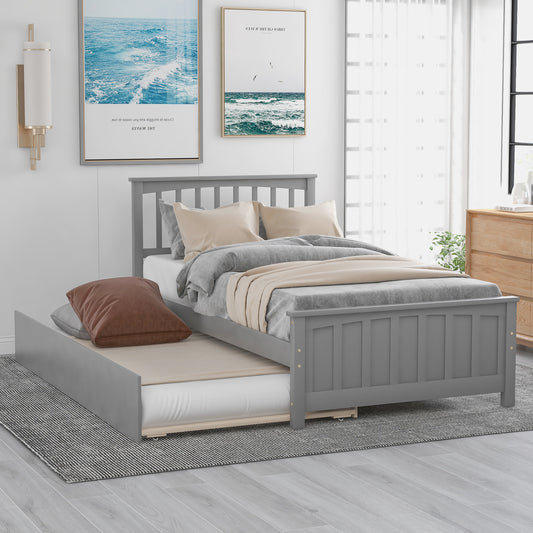 Twin Platform Bed with Trundle Gray