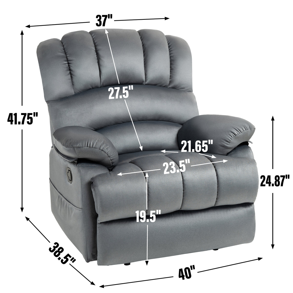 Large Manual Fabric Recliner – Gray