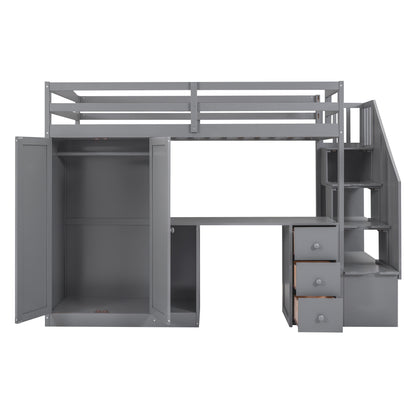 Twin Loft Bed with Wardrobe Gray