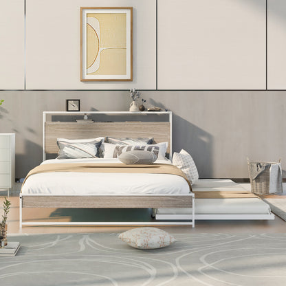 Metal Platform Bed with USB Ports Brown