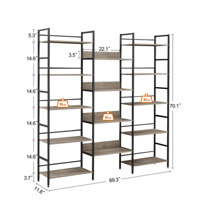 Triple Wide Industrial Bookshelf – Retro Wood & Metal