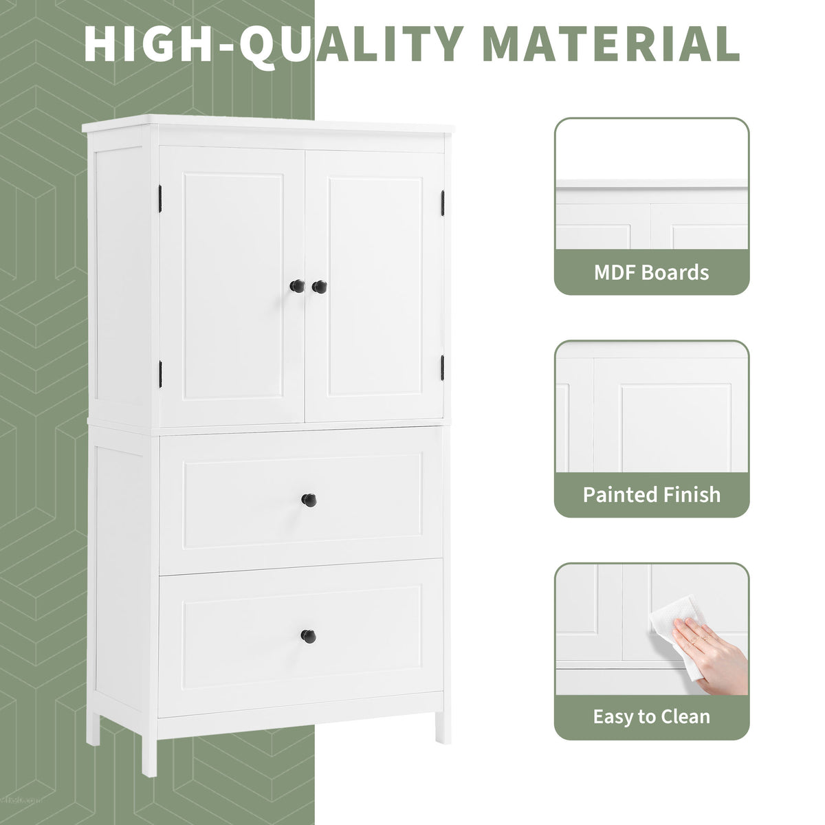 White Bathroom Storage Cabinet with Drawers