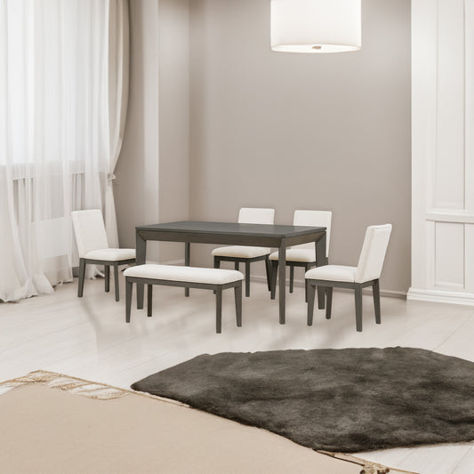 6-Piece Farmhouse Dining Set Beige Gray