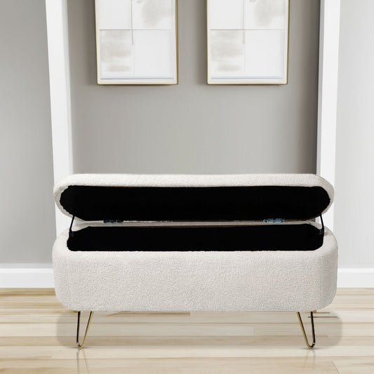 Ivory Ottoman Bench with Gold Legs