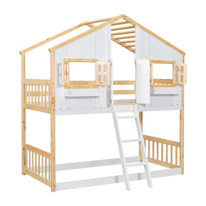 Twin House Bunk Bed Natural White