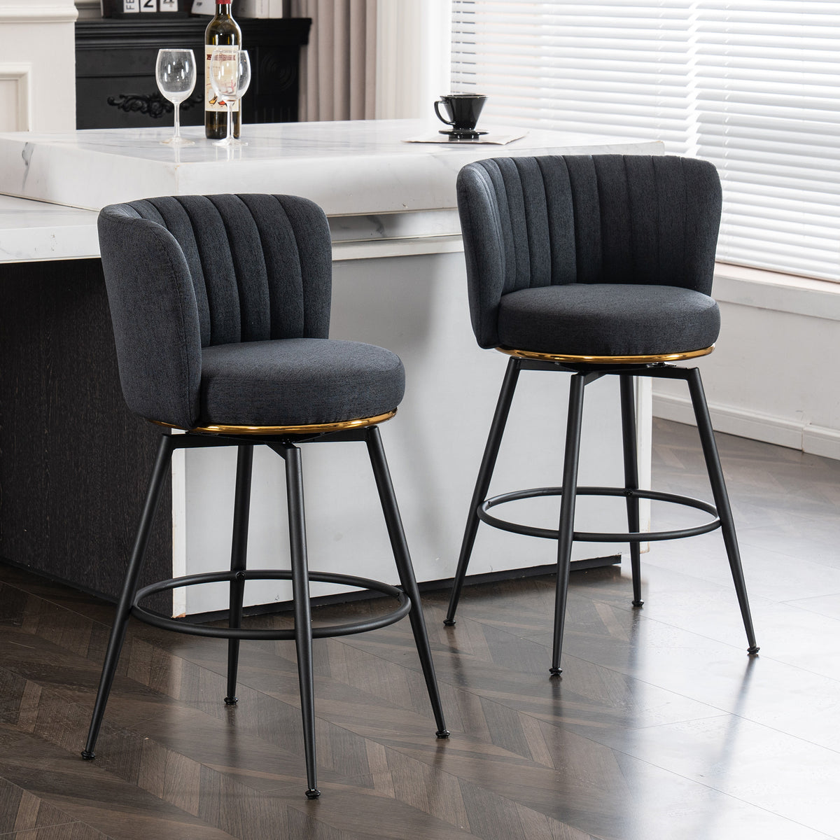 Adjustable Gray Bar Stool Set (2 pcs) – Modern Metal Base