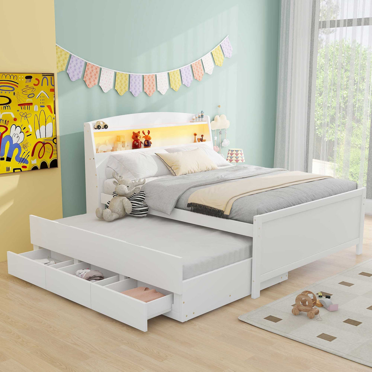 Full Storage Platform Bed White