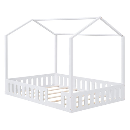 Full Platform Bed with Storage Shelves White