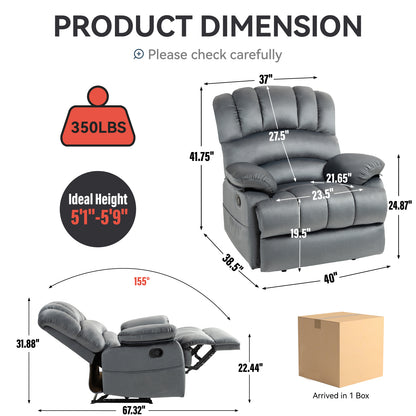 Large Manual Fabric Recliner – Gray