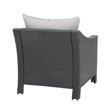Grey PE Wicker Outdoor Club Chairs – Set of 2 with Cushions