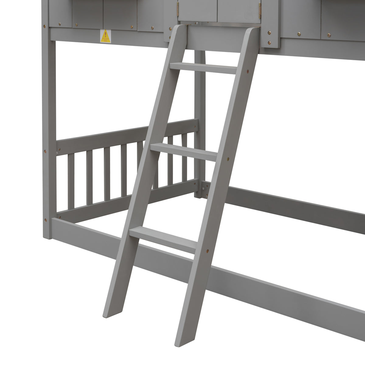 Twin House Bunk Bed with Ladder Grey