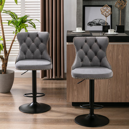 Swivel Velvet Bar Stool Set (2 pcs) – Gray