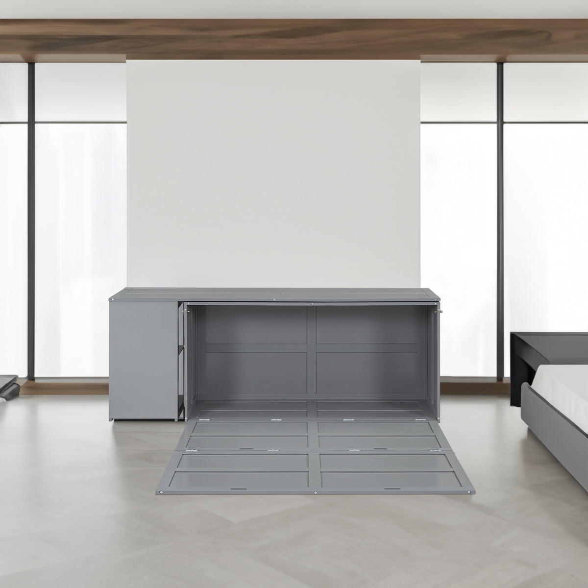 Queen Murphy Bed with Rotating Base Gray