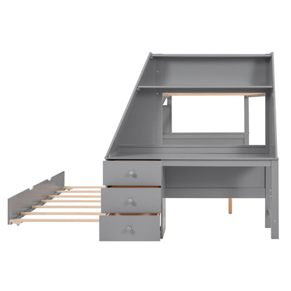 Full Bunk Bed with Desk Gray