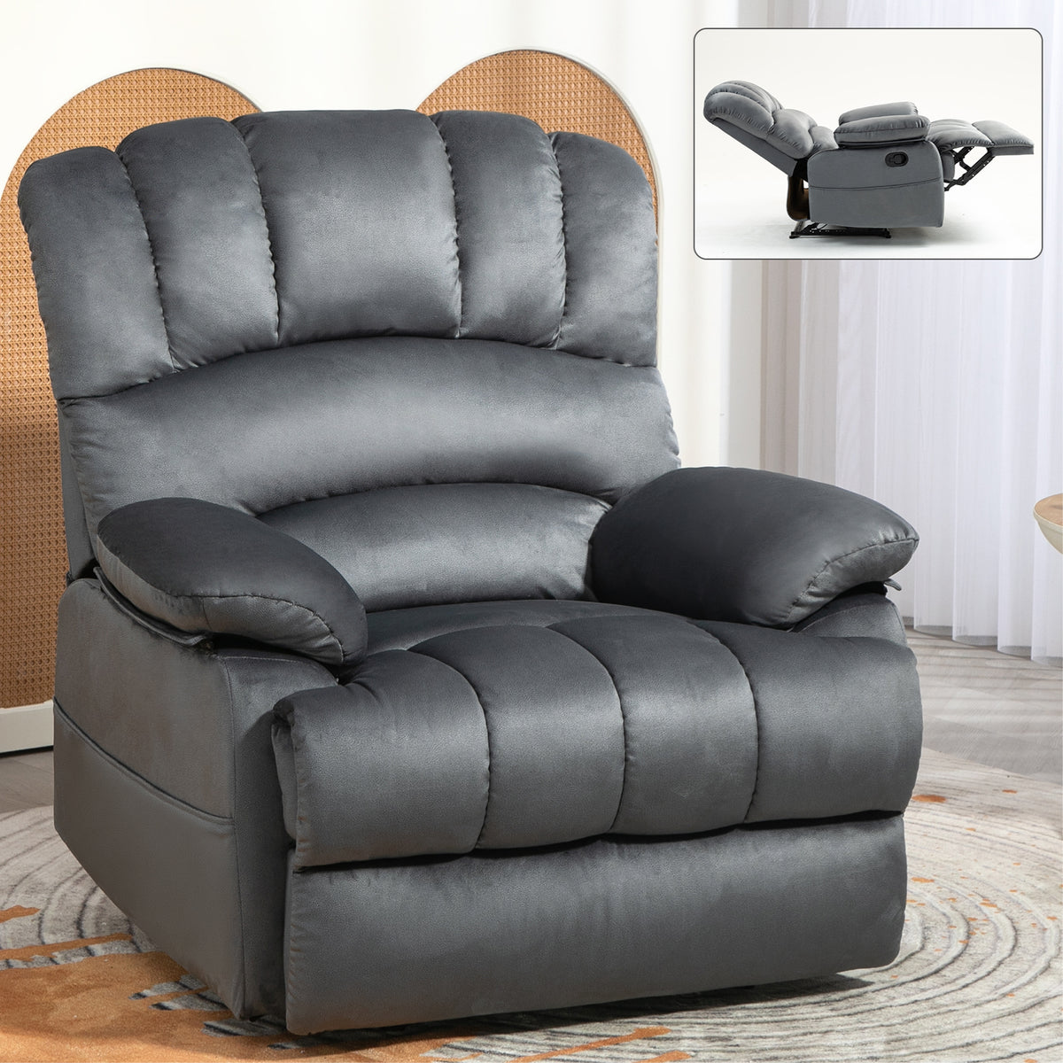 Large Manual Fabric Recliner – Gray