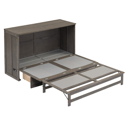 Queen Murphy Bed with Built-In Charging Station – Beige