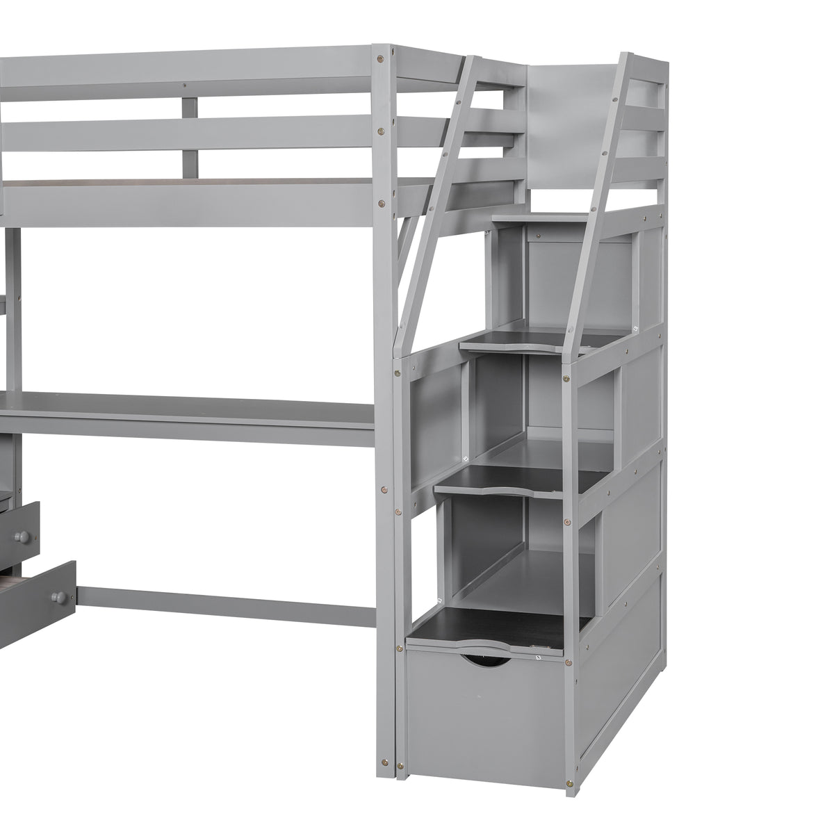 Twin Loft Bed with Storage Gray