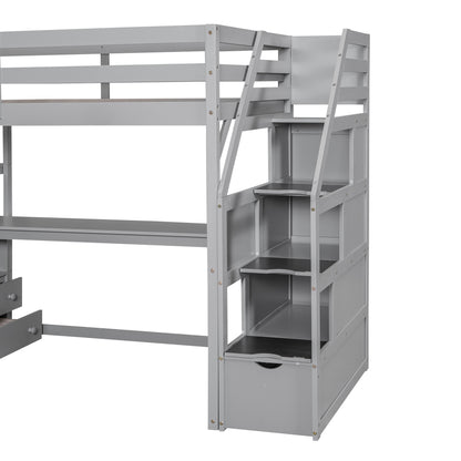 Twin Loft Bed with Storage Gray