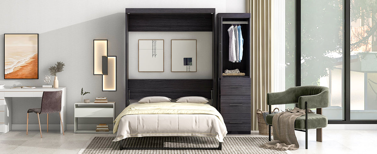 Full Murphy Bed with Wardrobe Gray