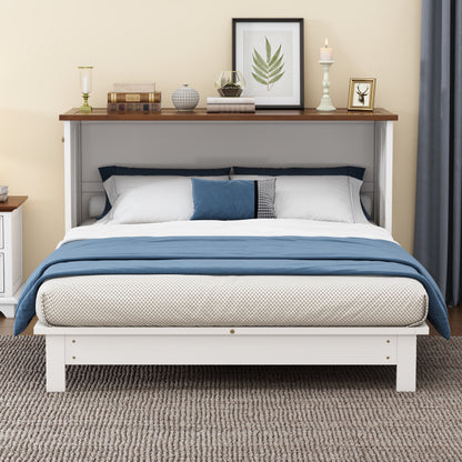Pine Murphy Bed Queen White Walnut
