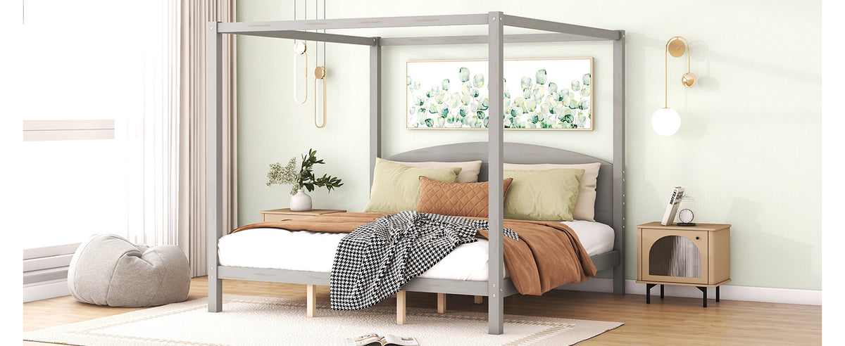 King Canopy Bed Gray Wash