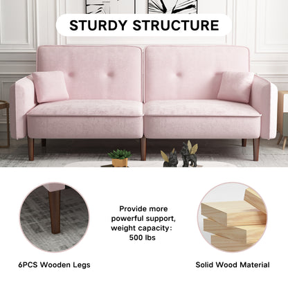 Pink Velvet Convertible Sofa Bed – Wood Legs