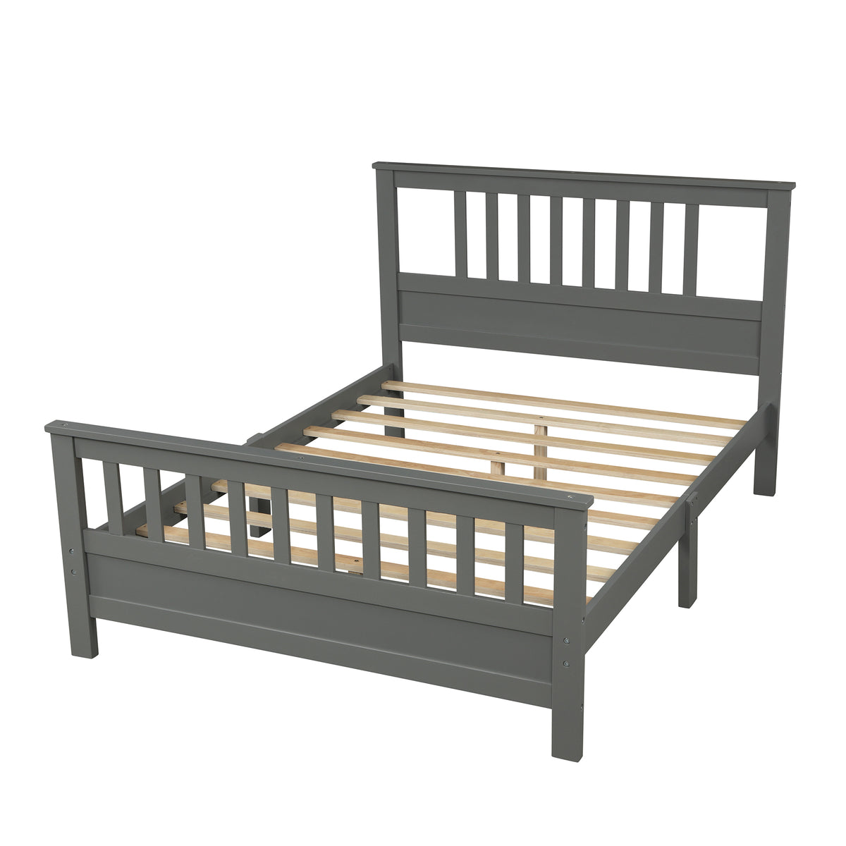Wooden Platform Bed with Footboard Gray