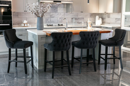 Velvet Bar Stools Set of 2 Black