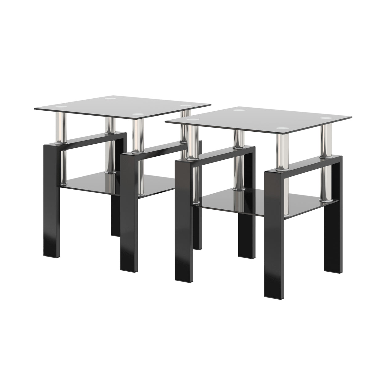 Modern Glass Coffee Tables Set of 2 Black Finish