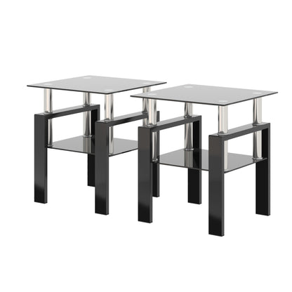 Modern Glass Coffee Tables Set of 2 Black Finish