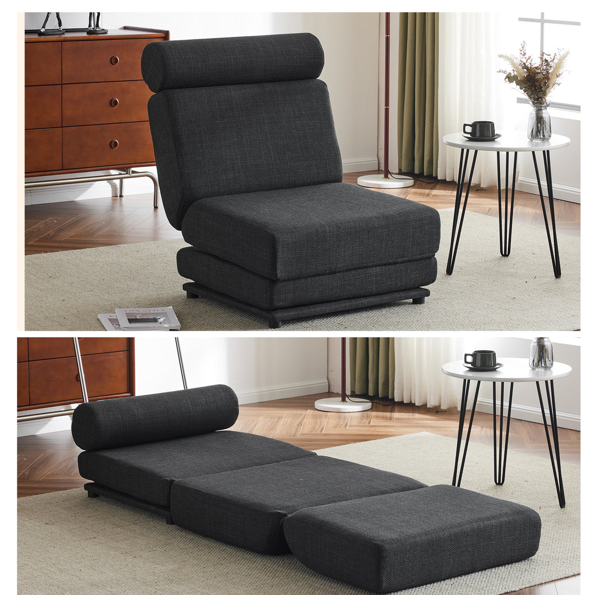 Single Sofa Bed Foldable Gray