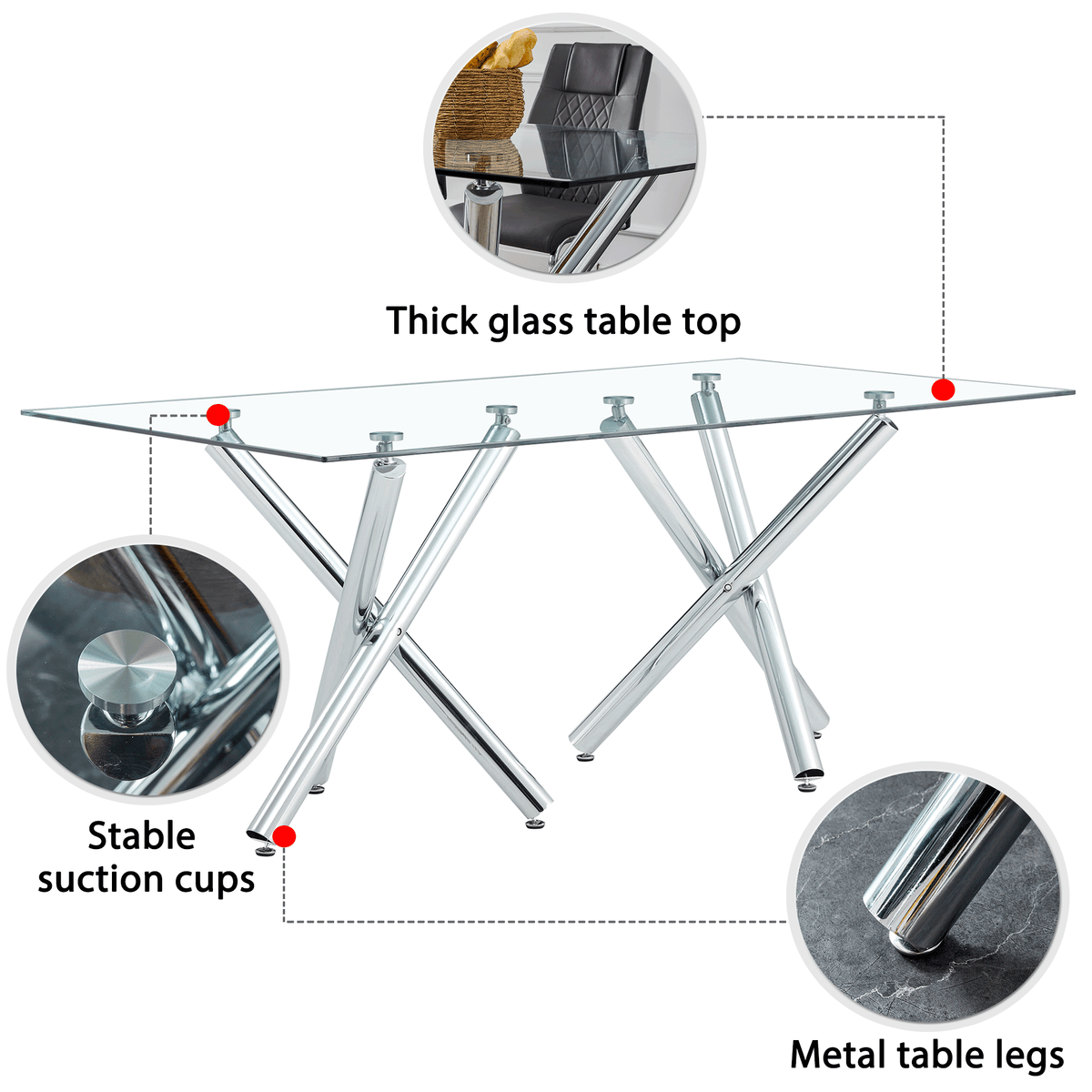 Modern Glass Dining Table – 71" Rectangular Table for 6-8 People