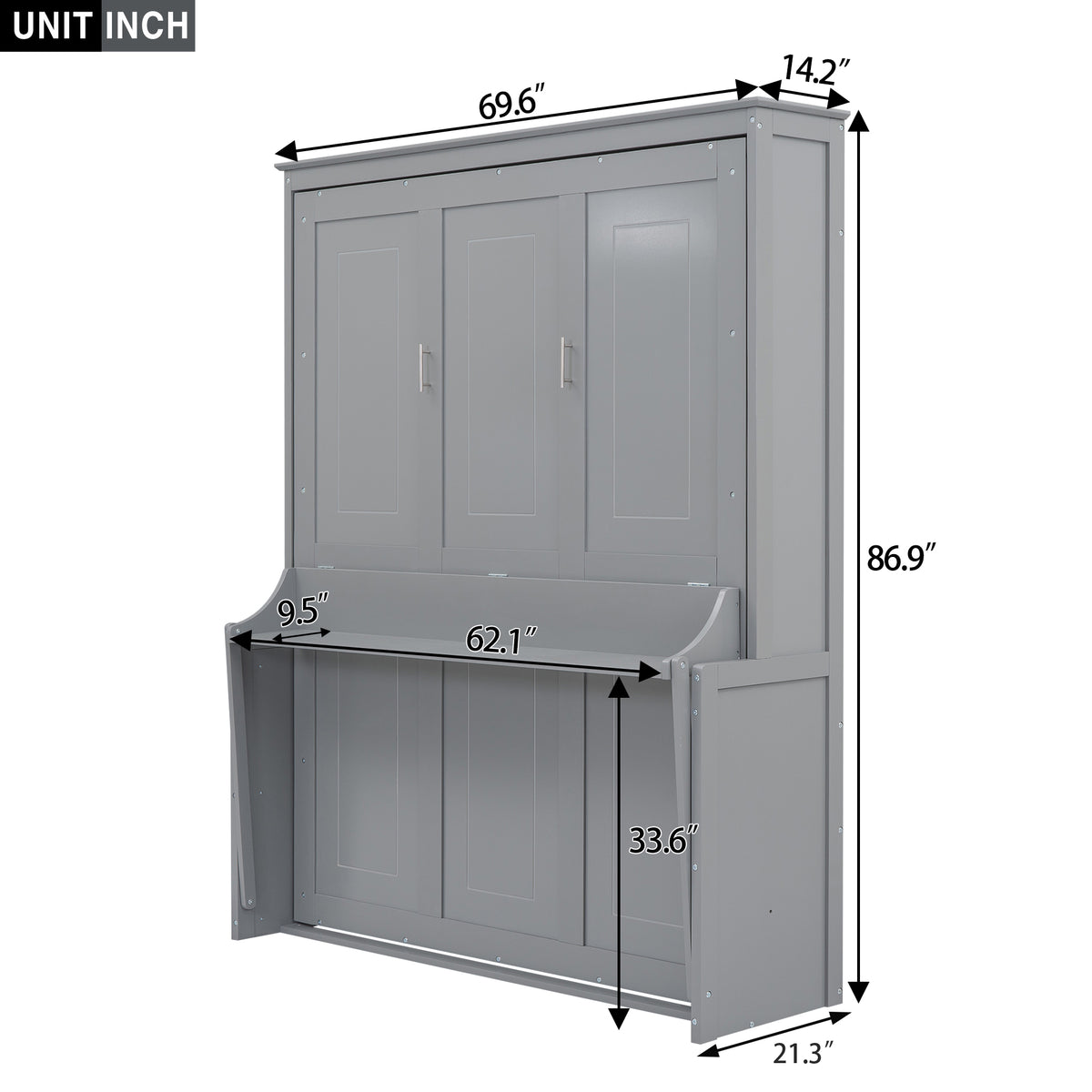Queen Murphy Bed with Storage Gray