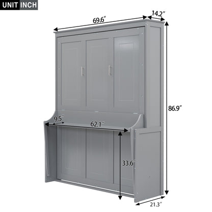 Queen Murphy Bed with Storage Gray