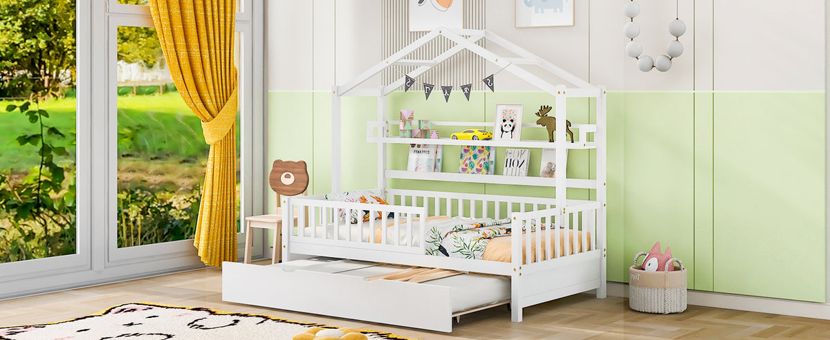 Twin House Bed with Trundle White
