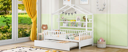 Twin House Bed with Trundle White