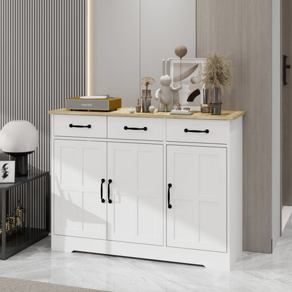 Farmhouse Buffet Sideboard – White 3-Door Cabinet