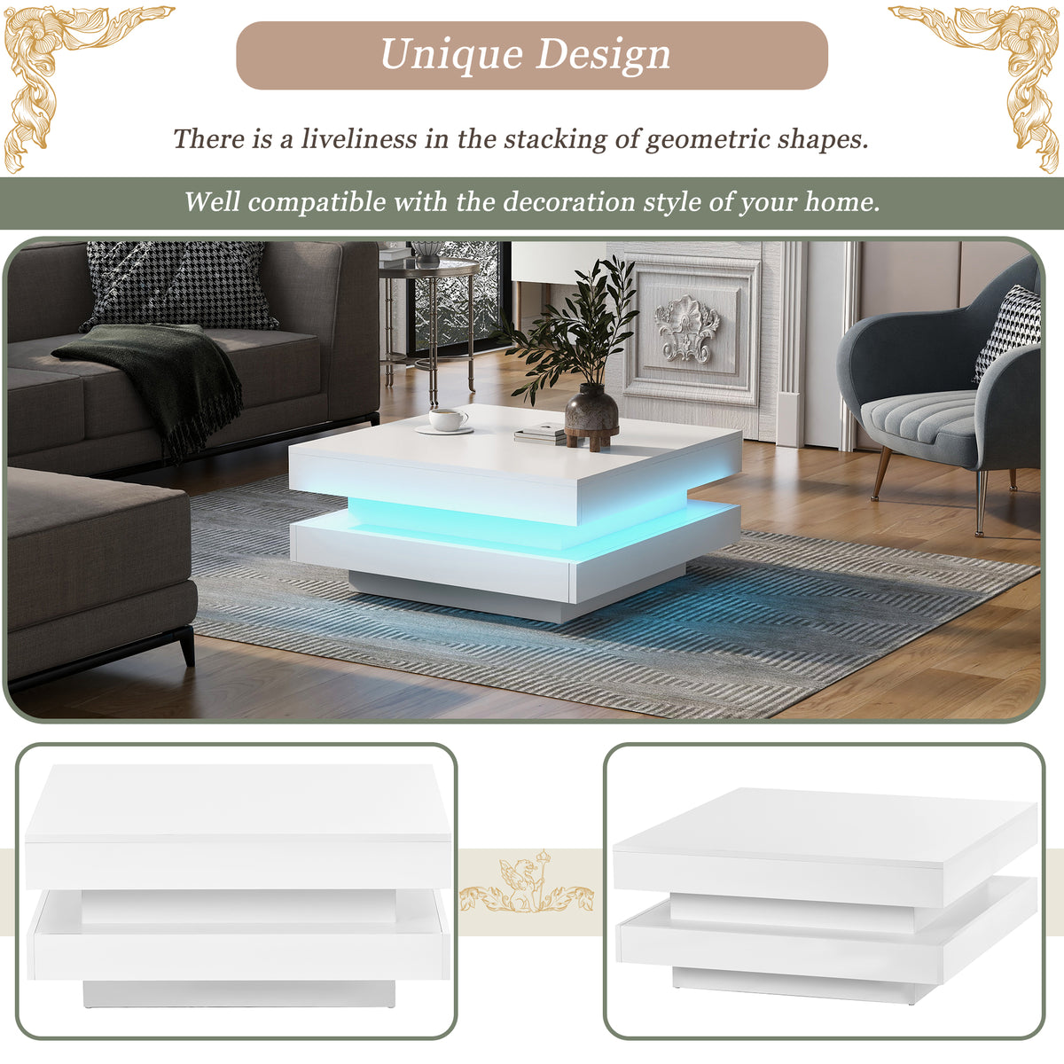 On-Trend White Gloss Coffee Table with LED Lights