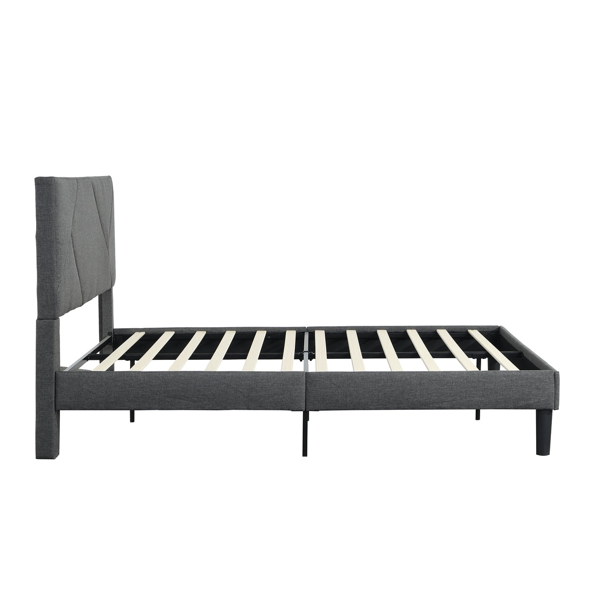 Queen Upholstered Platform Bed – Grey Wood Support