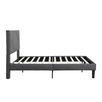 Queen Upholstered Platform Bed – Grey Wood Support
