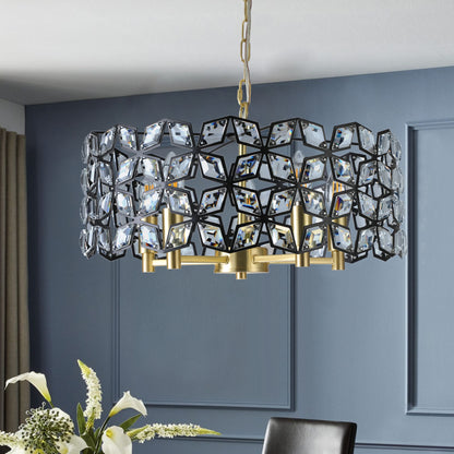 Sand Gold and Black Crystal Round Chandelier