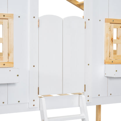 Twin House Bunk Bed Natural White