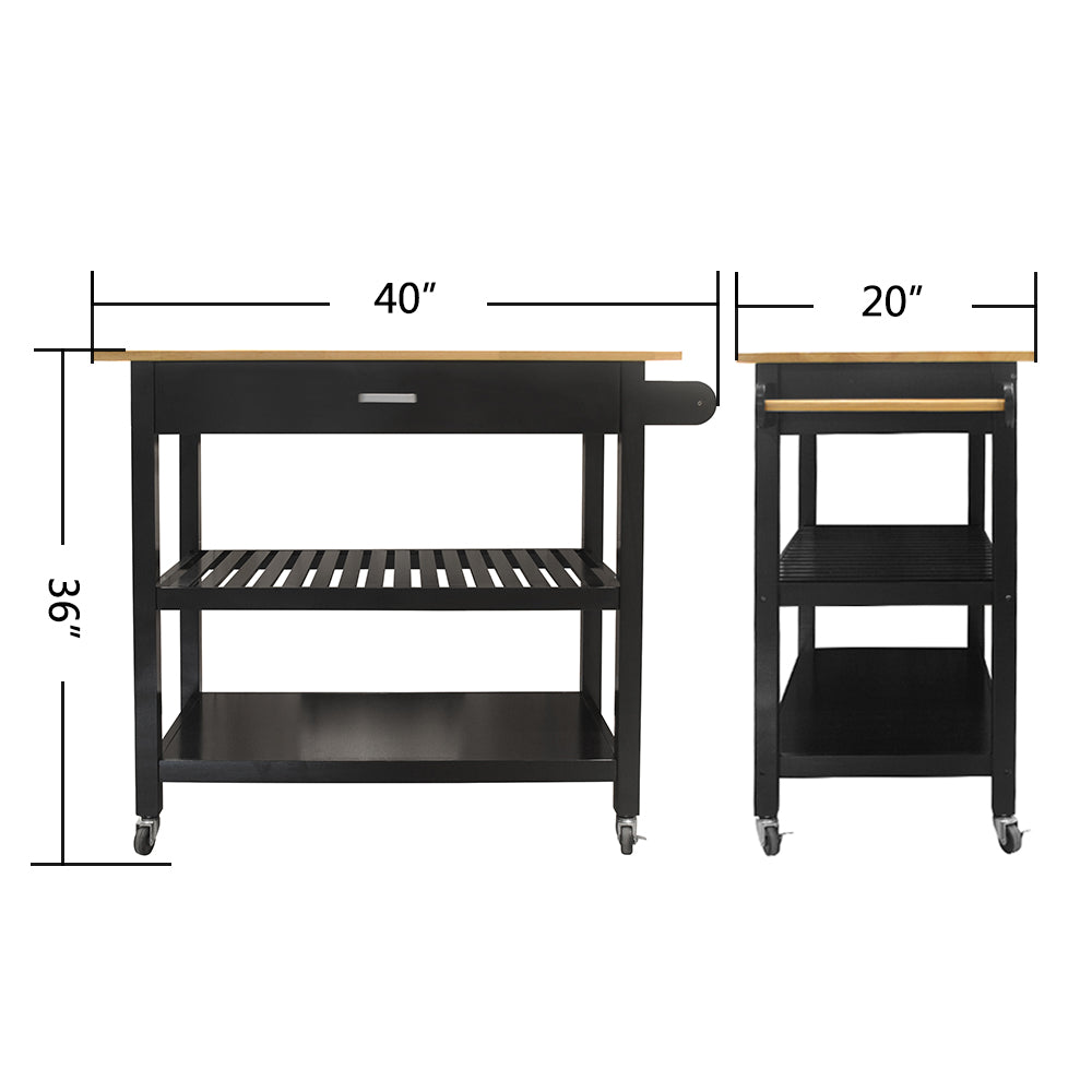 Mobile Kitchen Island with Rubber Wood Top
