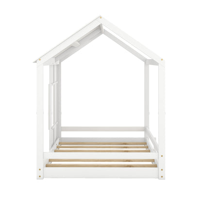 Twin House Bed with Roof Frame White