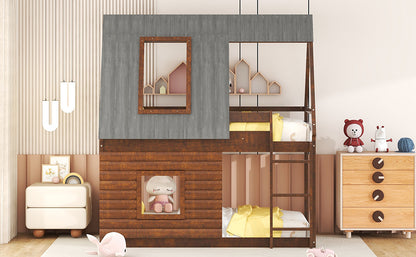 Twin Bunk Bed with Roof Windows Gray